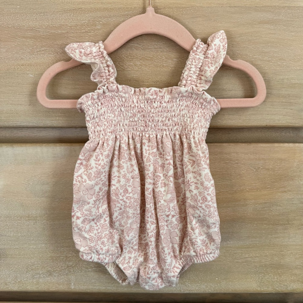 Quincy Mae Smocked Ruffle Floral Romper / One Piece